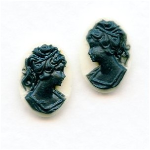 Girl in Ponytail Cameo Black on Ivory 14x10mm