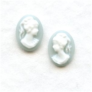 Cameos Girl in a Ponytail 8x6mm White on Blue (6 sets)