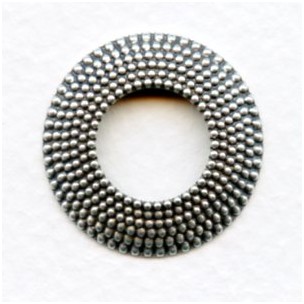 Nailhead Texture Round Frames Oxidized Silver 25mm (6)