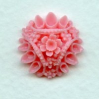 ^Pink Carved Flower Resin Cabochons 18mm (2)