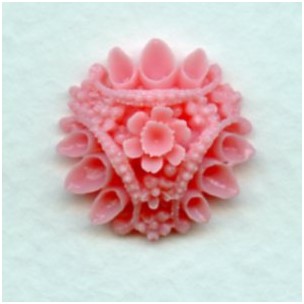 ^Pink Carved Flower Resin Cabochons 18mm (2)