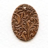 Floral Patterned Oval Drops Oxidized Copper 24mm (6)