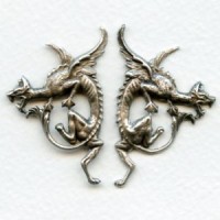 Gothic Style Dragon Stampings Oxidized Silver (1 set)
