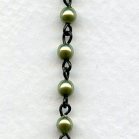 ^Olive Pearls 4mm with Black Linkage Rosary Chain (1 foot)