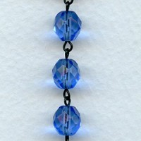 ^Sapphire Round 8mm Bead Jet Linkage Rosary Chain (1 foot)