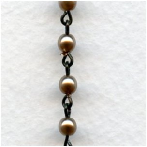 ^Mocha Pearls 4mm with Black Linkage Rosary Chain (1 foot)