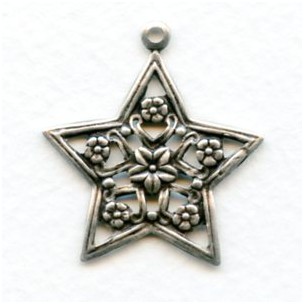 Floral Star Pendant Oxidized Silver 31mm (4)