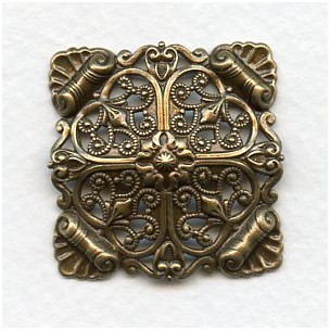 Ornate Domed Filigree Square Oxidized Brass 33mm (1)