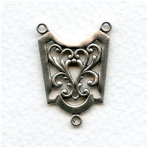 Connector 28mm Ornate 3 Loop Oxidized Silver (3)