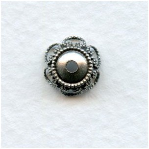 Elegant Filigree Bead Caps 9mm Oxidized Silver (12)