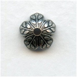 Leaf Embossed Bead Caps 8mm Oxidized Silver (12)