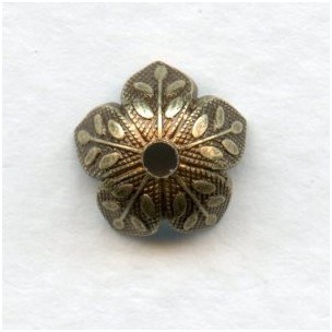 Leaf Embossed Bead Caps 8mm Oxidized Brass (12)