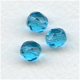 Aquamarine Round Faceted Czech Glass Beads 8mm