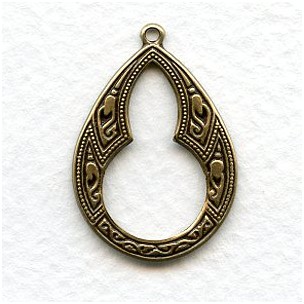 Moroccan Style Oxidized Brass Pendant Hoops 29mm (6)