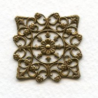 Openwork Square Floral Details Oxidized Brass 29mm (2)