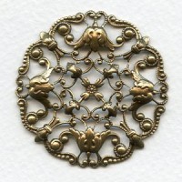 Ornately Detailed Round Filigree Stamping Oxidized Brass (1)
