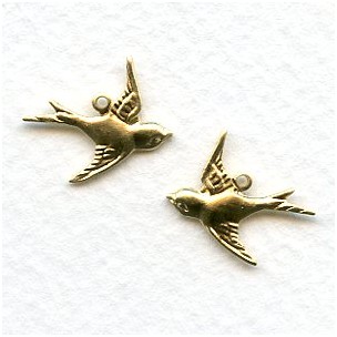 Bird Pendants Raw Brass (6 Pairs)