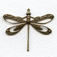 Victorian Style Dragonfly Cut Out Wings Oxidized Brass 41mm (1)