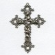 Ornate Floral Cross Pendant 77mm Oxidized Silver (1)