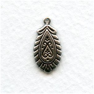 Embossed Pendant Drops 18x9mm Oxidized Silver (12)