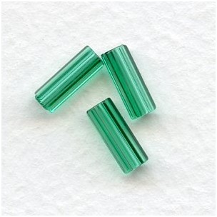 Emerald Czech Glass Hex Tube Beads 10x4mm