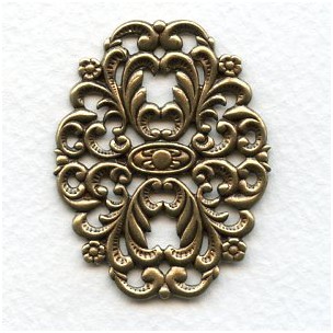 Oval Floral Stamping Oxidized Brass 45x35mm (1)