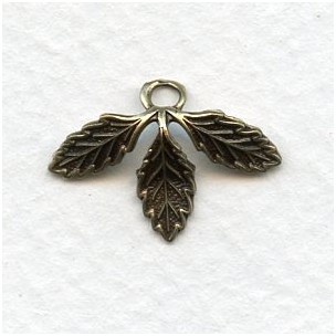 Three Leaves with a Loop Oxidized Brass (6) - VintageJewelrySupplies.com