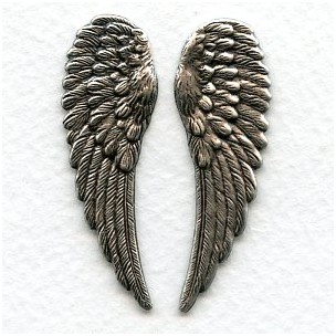 Detailed Oxidized Silver Wings 46mm (1 set)