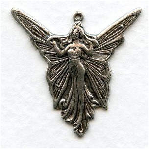 Angel Fairy Goddess 30mm Pendants Oxidized Silver (6)