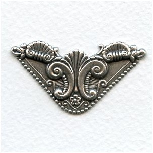 Ornate Corner Flourish Oxidized Silver Stampings (4)