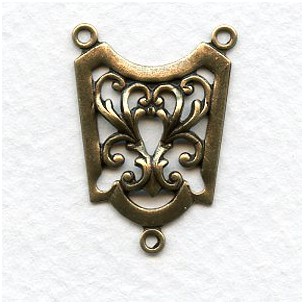 Connector 28mm Ornate 3 Loop Oxidized Brass (3)