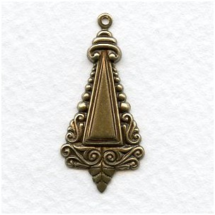 Ornate Triangle Shaped Pendant Drops 34mm Oxidized Brass (6)