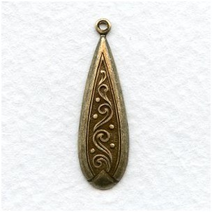 Embossed Oval Pendant Drops 30mm Oxidized Brass (6)