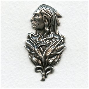 ^Native American Man with Maize Oxidized Silver Stamping (1)