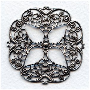 Ornate 47mm Filigree Open Petals Oxidized Silver