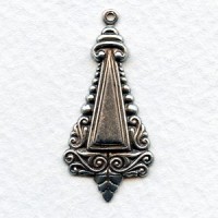 Ornate Triangle Shaped Pendant Drops 34mm Oxidized Silver (6)