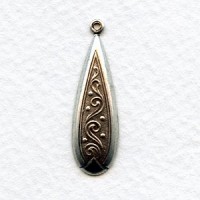 Embossed Oval Pendant Drops 30mm Oxidized Silver (6)