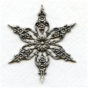 Filigree Star or Flower Shape Oxidized Silver 49mm (1)