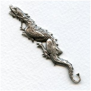 Stalking Dragon Oxidized Silver 68mm (1) - VintageJewelrySupplies.com