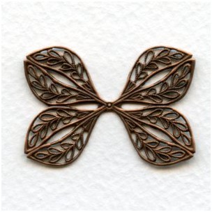 ^Ornate Filigree Flat Wings Oxidized Copper 38mm (1)