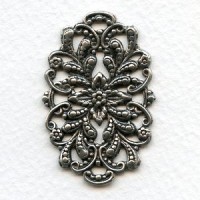 Floral Oval Openwork Oxidized Silver 42mm (1)