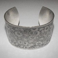 Floral Pattern 37mm Wide Cuff Oxidized Silver