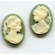 Ivory on Green Cameos Girl in a Ponytail 18x13mm (3 sets)
