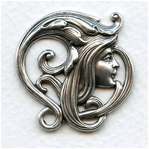 Art Nouveau Faces Oxidized Silver 31mm (2)