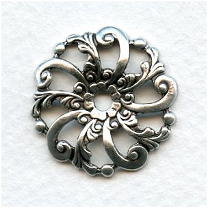 Swirls and Floral Dapt Filigree Oxidized Silver 24mm (6)