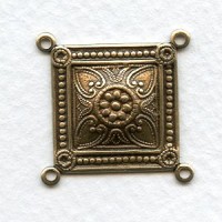Large Square Connectors Oxidized Brass 4 Loops (4)