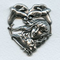 Art Nouveau Girl Calla Lilies Stamping Oxidized Silver (1)
