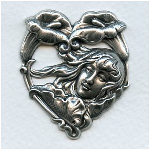 Art Nouveau Girl Calla Lilies Stamping Oxidized Silver (1)