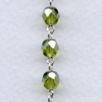 ^Olive Luster 6mm Faceted Beads Rosary Chain Silver Linkage (1 ft)