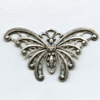 Mega Butterfly Art Deco Style Oxidized Silver 105mm